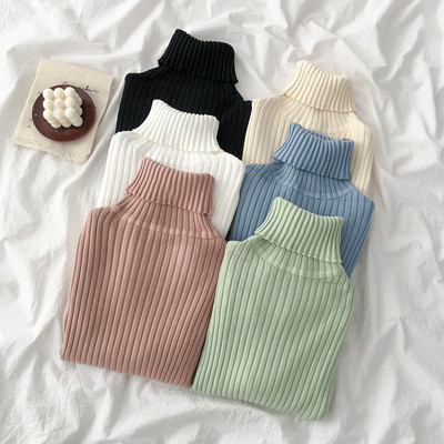 Μοντέρνο γυναικείο πουλόβερ έξι χρωμάτων με κολάρο και μακρύ μανίκι