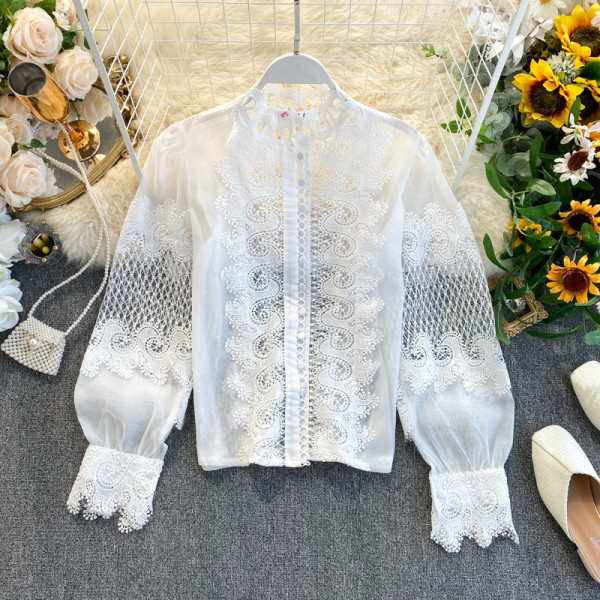 Női csipke ing félmagas gallérral, fehér és fekete színben