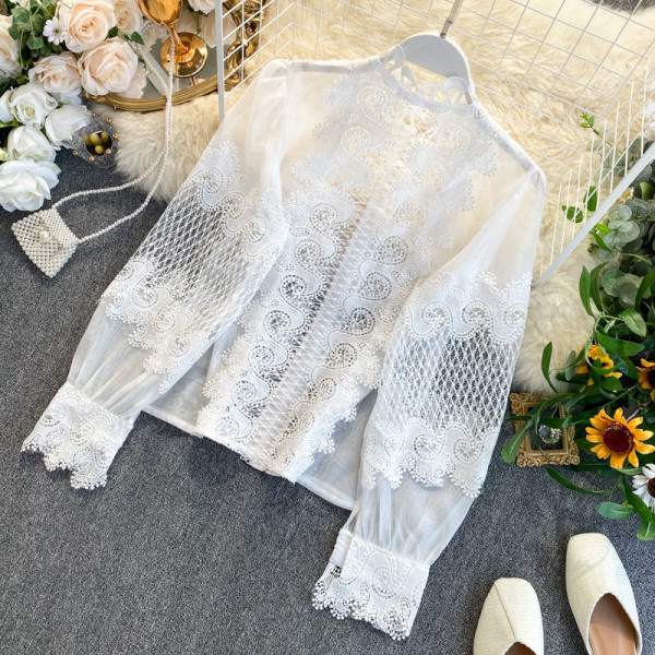 Női csipke ing félmagas gallérral, fehér és fekete színben