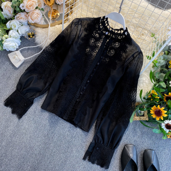 Női csipke ing félmagas gallérral, fehér és fekete színben