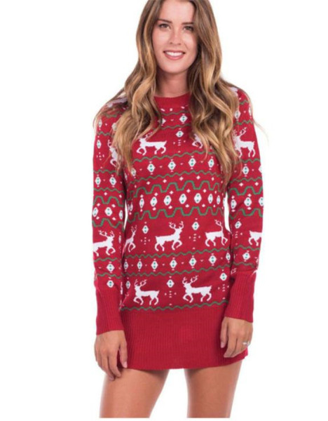 Karácsonyi rövid női ruha, hosszú ujjal és ovális nyakkivágással, piros színben