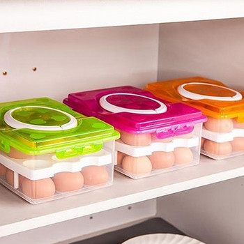 Пластмасова двуслойна кутия с дръжка за съхранение на 24 броя яйца в оранжев, зелен и розов цвят 