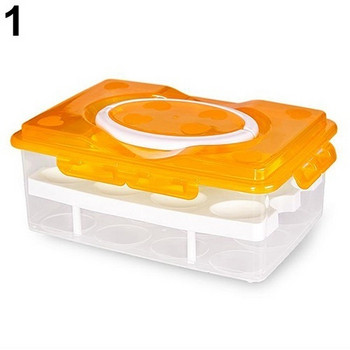 Пластмасова двуслойна кутия с дръжка за съхранение на 24 броя яйца в оранжев, зелен и розов цвят 