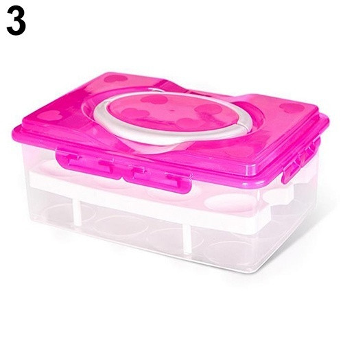 Kétrétegű műanyag doboz fogantyúval 24 tojás tárolására narancssárga, zöld és rózsaszín színben