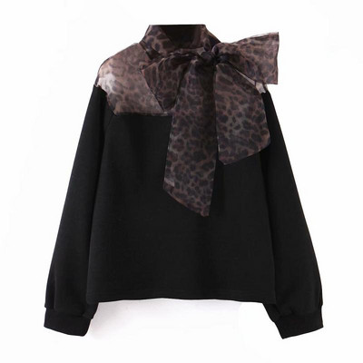 Modern lezser blúz fekete színben, gallérral tüll szalaggal és állatmintás - három modell