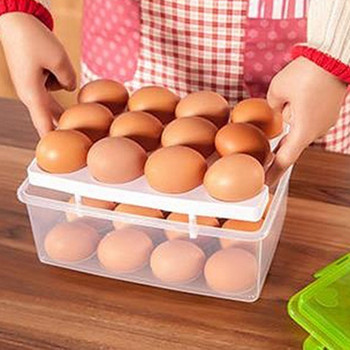 Двойна уплътнена пластмасова кутия с дръжка за съхранение на 24 яйца в зелен и оранжев цвят
