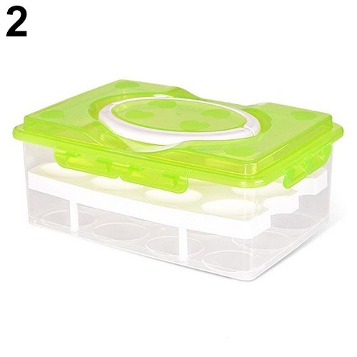 Dupla zárt műanyag doboz fogantyúval 24 db zöld és narancssárga tojás tárolására