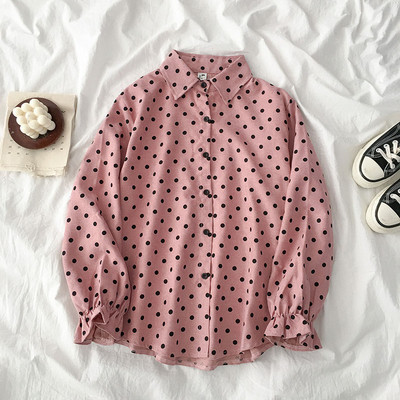 Rózsaszín női ing klasszikus gallérral és széles ujjakkal