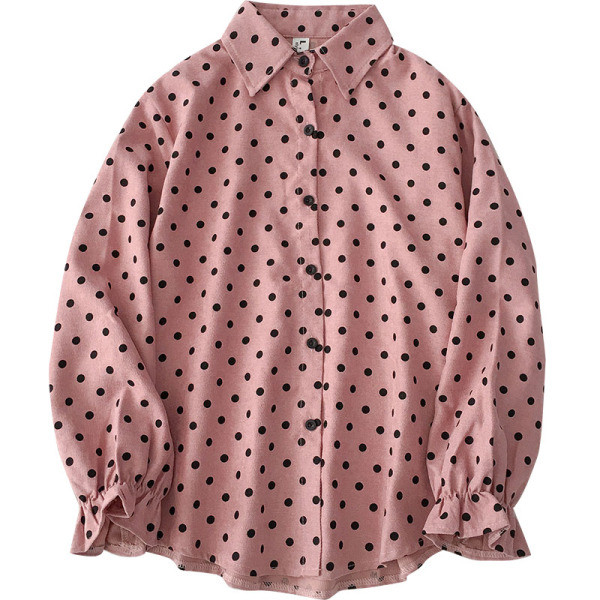 Rózsaszín női ing klasszikus gallérral és széles ujjakkal