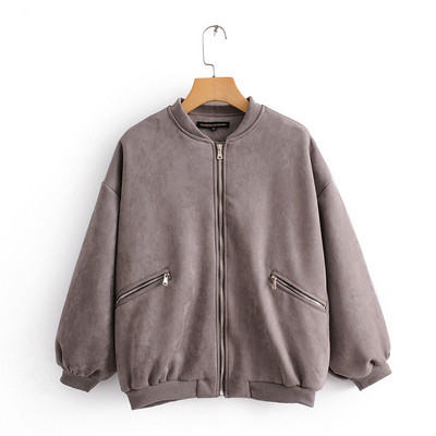 Könnyű tavaszi-őszi kabát eco velúrból, bézs, fehér és szürke cipzárral