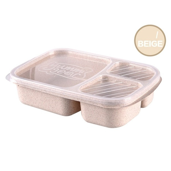 Búzaszalma ételtároló doboz három rekesszel és tetővel rózsaszín, kék és bézs színben