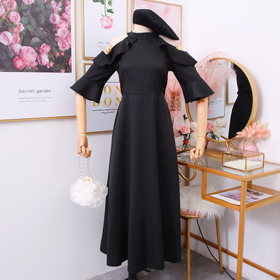 Rochie de dama model nou cu maneci 3/4 si umerii goi in negru, verde, galben si visiniu