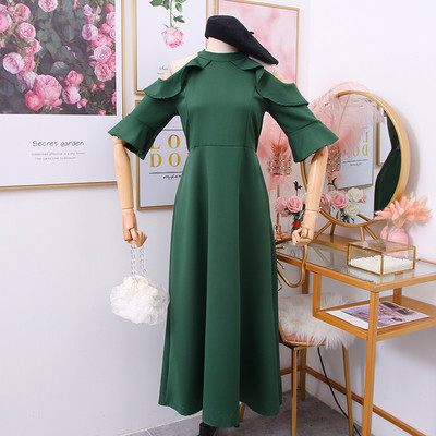 Rochie de dama model nou cu maneci 3/4 si umerii goi in negru, verde, galben si visiniu