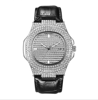 Κομψό γυναικείο ρολόι από οικολογικό δέρμα με διακόσμηση πέτρες σε χρυσό και ασημί χρώμα