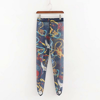 Γυναικείο αθλητικό-casual κολάν με ελαστική μέση σε μπλε και χρωματιστό μοτίβο