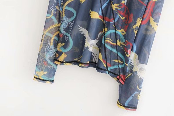 Női átlátszó blúz kék színben, mintás mintával