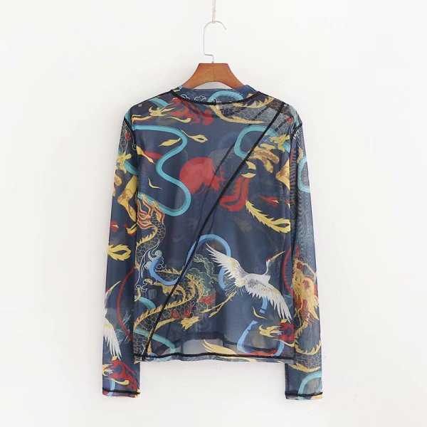 Női átlátszó blúz kék színben, mintás mintával