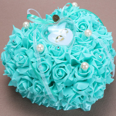 Μαξιλάρι για  δαχτυλίδια γάμου σε σχήμα καρδιάς με 3D λουλούδια και πέρλες σε διάφορα χρώματα