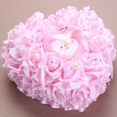 Μαξιλάρι για  δαχτυλίδια γάμου σε σχήμα καρδιάς με 3D λουλούδια και πέρλες σε διάφορα χρώματα