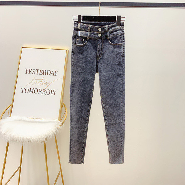 Női téli nadrág magas derékkal, szürke színben