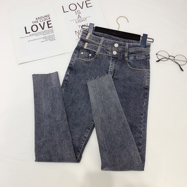 Női téli nadrág magas derékkal, szürke színben