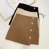 Női őszi-téli szoknya magas derékkal, gombokkal, A vonalú
