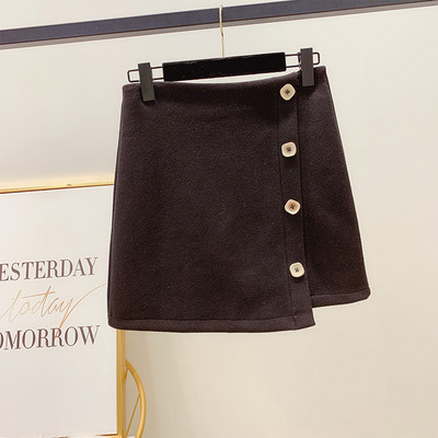 Női őszi-téli szoknya magas derékkal, gombokkal, A vonalú