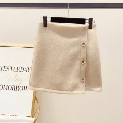 Női őszi-téli szoknya magas derékkal, gombokkal, A vonalú