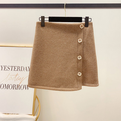 Női őszi-téli szoknya magas derékkal, gombokkal, A vonalú