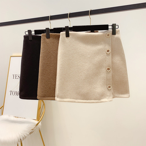 Női őszi-téli szoknya magas derékkal, gombokkal, A vonalú