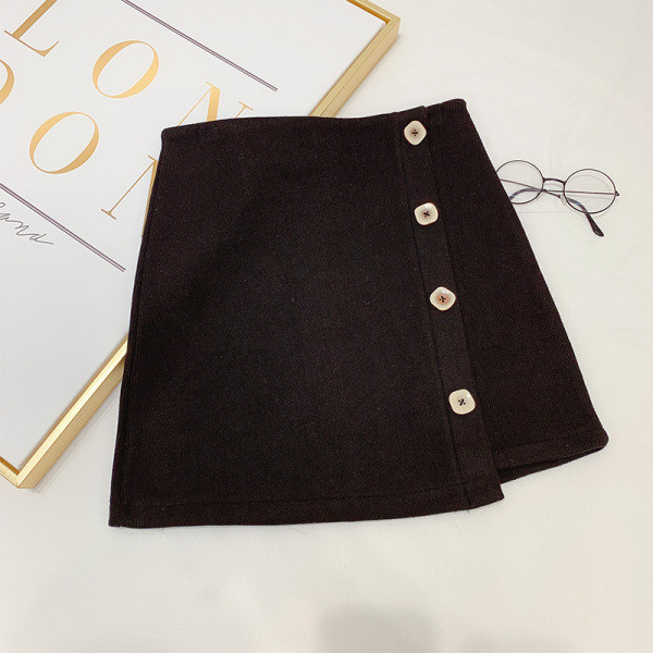 Női őszi-téli szoknya magas derékkal, gombokkal, A vonalú