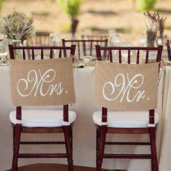 Σύνολο από δύο διακοσμήση γάμου για καρέκλα με επιγραφή Mr & Mrs