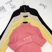 Μοντέρνο γυναικείο πουλόβερ με κουμπιά μανίκια με ημι-ψηλό γιακά