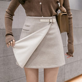 Rövid női szoknya bézs, fekete és barna színben, magas derékkal és zsebekkel