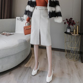 Női téli szoknya fekete, bézs és barna színben, magas derékkal és hasítékkal