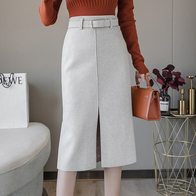 Női téli szoknya fekete, bézs és barna színben, magas derékkal és hasítékkal