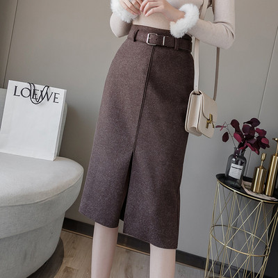 Női téli szoknya fekete, bézs és barna színben, magas derékkal és hasítékkal