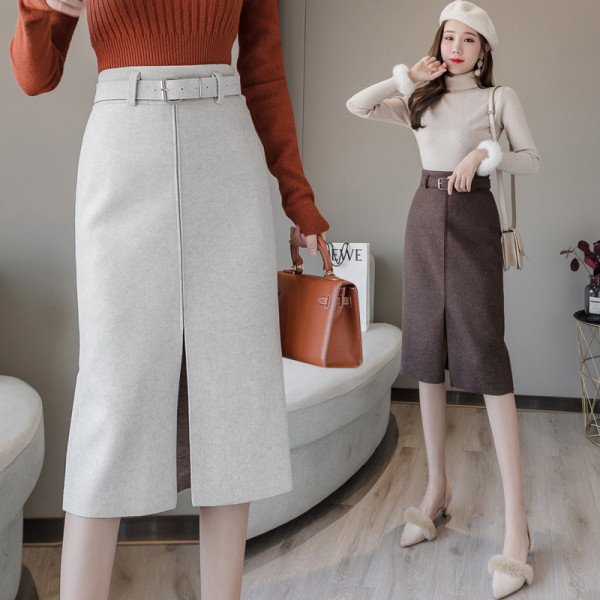 Női téli szoknya fekete, bézs és barna színben, magas derékkal és hasítékkal