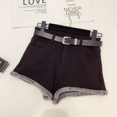 Χειμερινά γυναικεία σορτς με μαλακή επένδυση και υψηλή μέση με μαύρη ζώνη