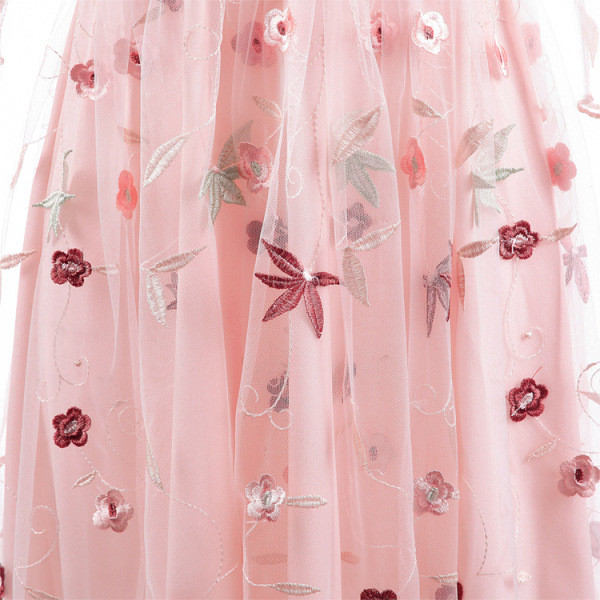 Modern női rövid ruha hímzéssel és 3/4 ujjú bézs és rózsaszín színben