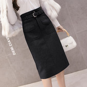 Női téli szoknya fekete, bézs és kék színben, magas derékkal és zsebekkel