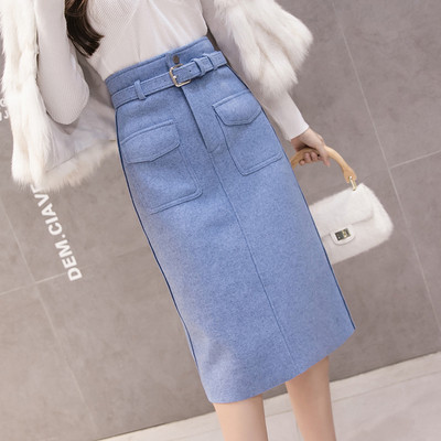 Női téli szoknya fekete, bézs és kék színben, magas derékkal és zsebekkel