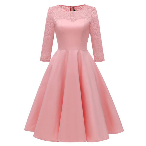 Modern női rövid ruha 3/4-es ujjal és ovális nyakkivágással kék, rózsaszín és piros színben