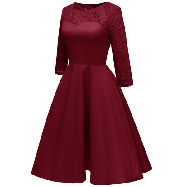 Modern női rövid ruha 3/4-es ujjal és ovális nyakkivágással kék, rózsaszín és piros színben