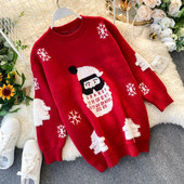 Új modell karácsonyi női pulóver kerek nyakkivágással piros és kék színben