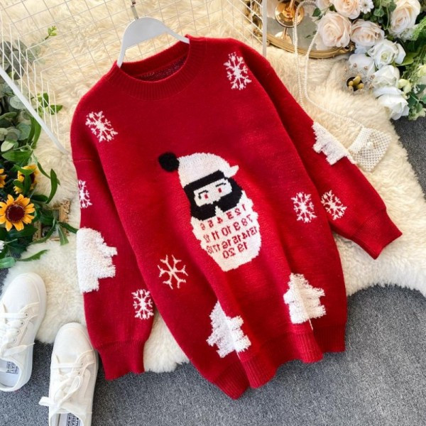 Új modell karácsonyi női pulóver kerek nyakkivágással piros és kék színben