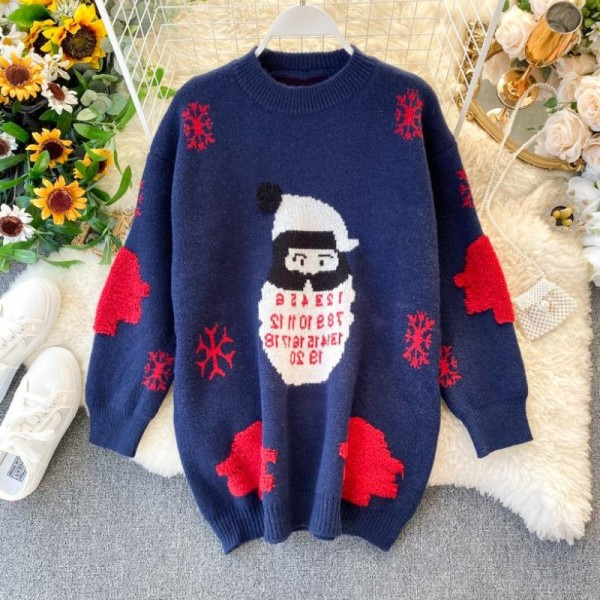 Új modell karácsonyi női pulóver kerek nyakkivágással piros és kék színben