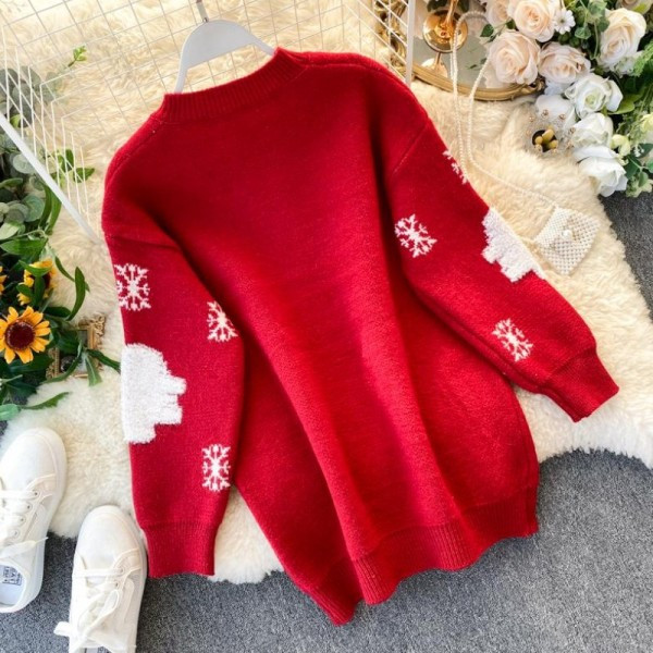 Új modell karácsonyi női pulóver kerek nyakkivágással piros és kék színben