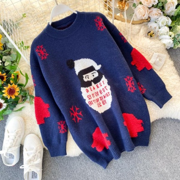 Új modell karácsonyi női pulóver kerek nyakkivágással piros és kék színben