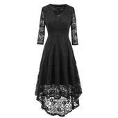 Női csipke ruha hosszú ujjú aszimmetrikus mintával fekete, kék és piros színben